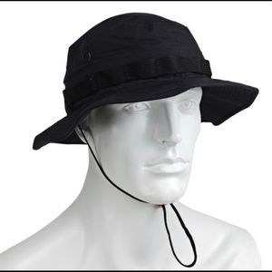 Black bucket hat with adjustable string